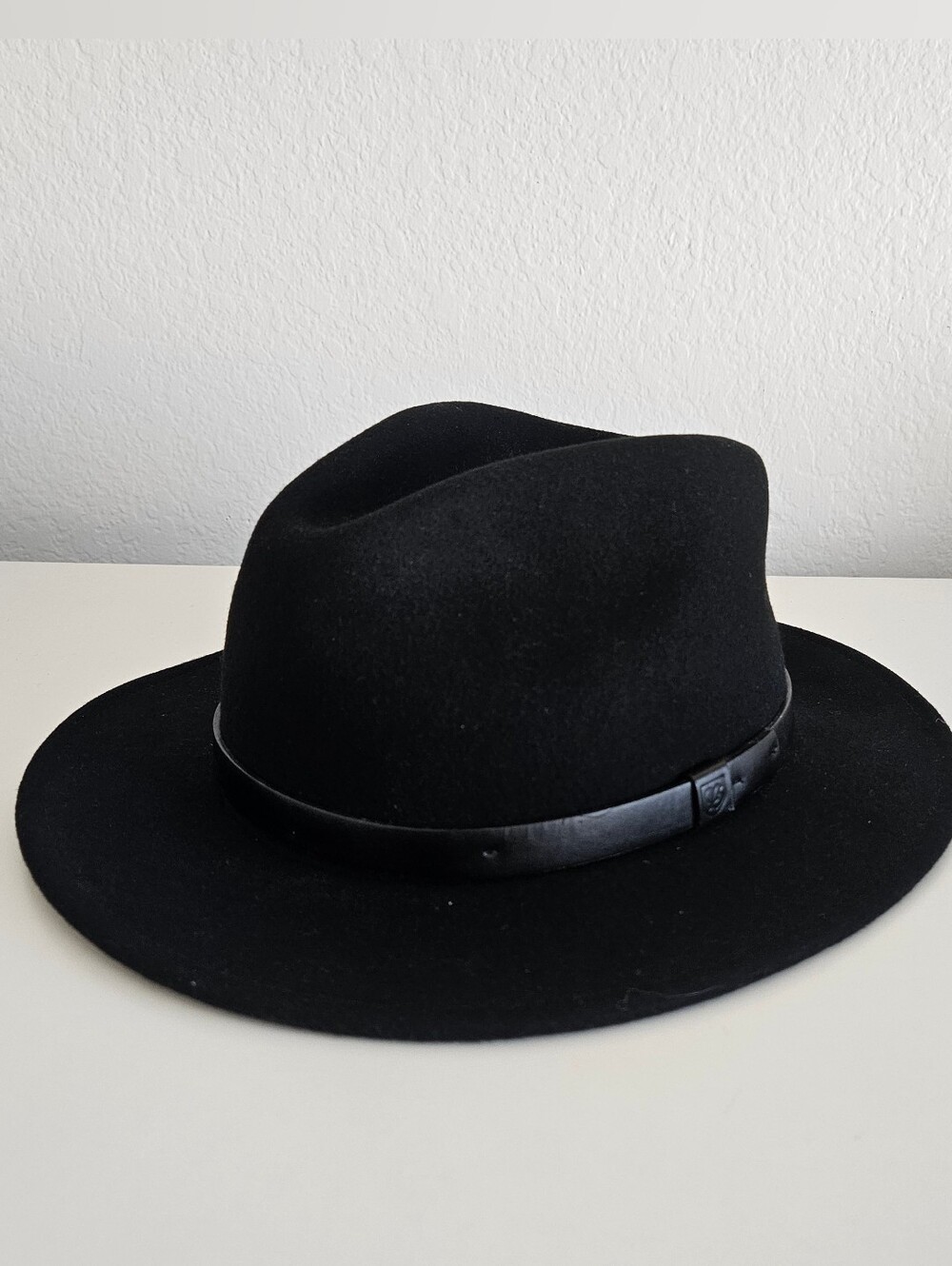 Brixton | Messer Fedora Black Unisex Large 7 1/2 60cm Tear Drop Crown Stiff Brim